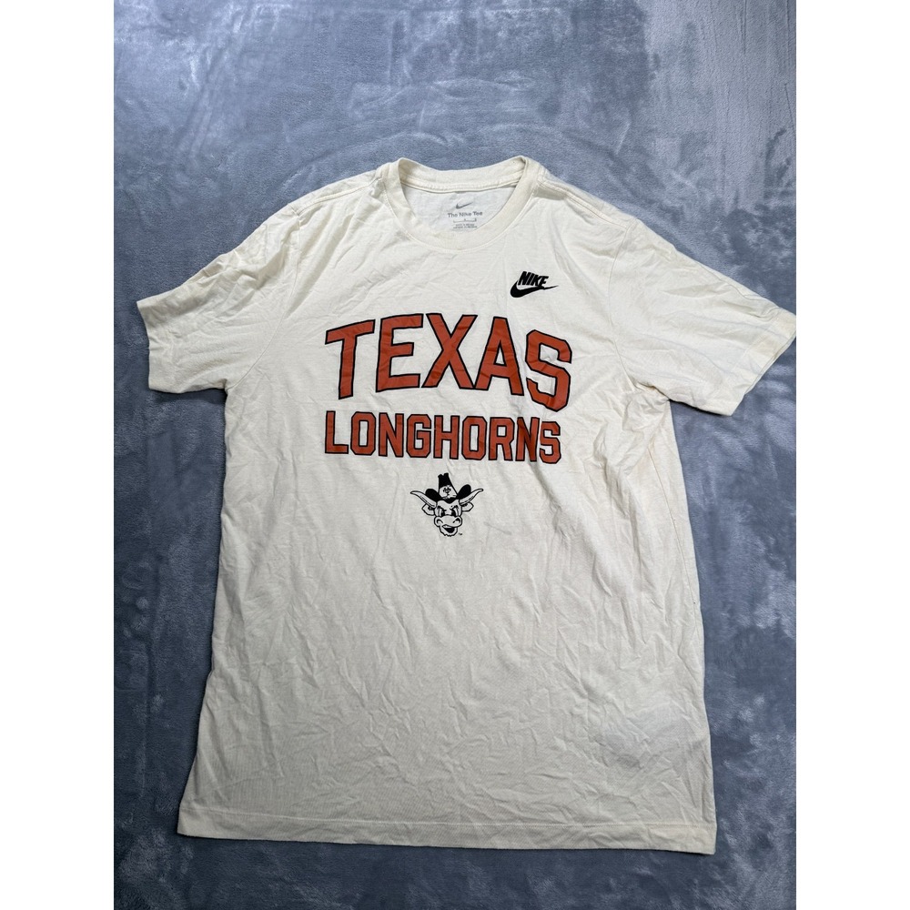 Texas Longhorns T Shirt Mens Large Cream Nike Graphic Logo Short Sleeve Pullover